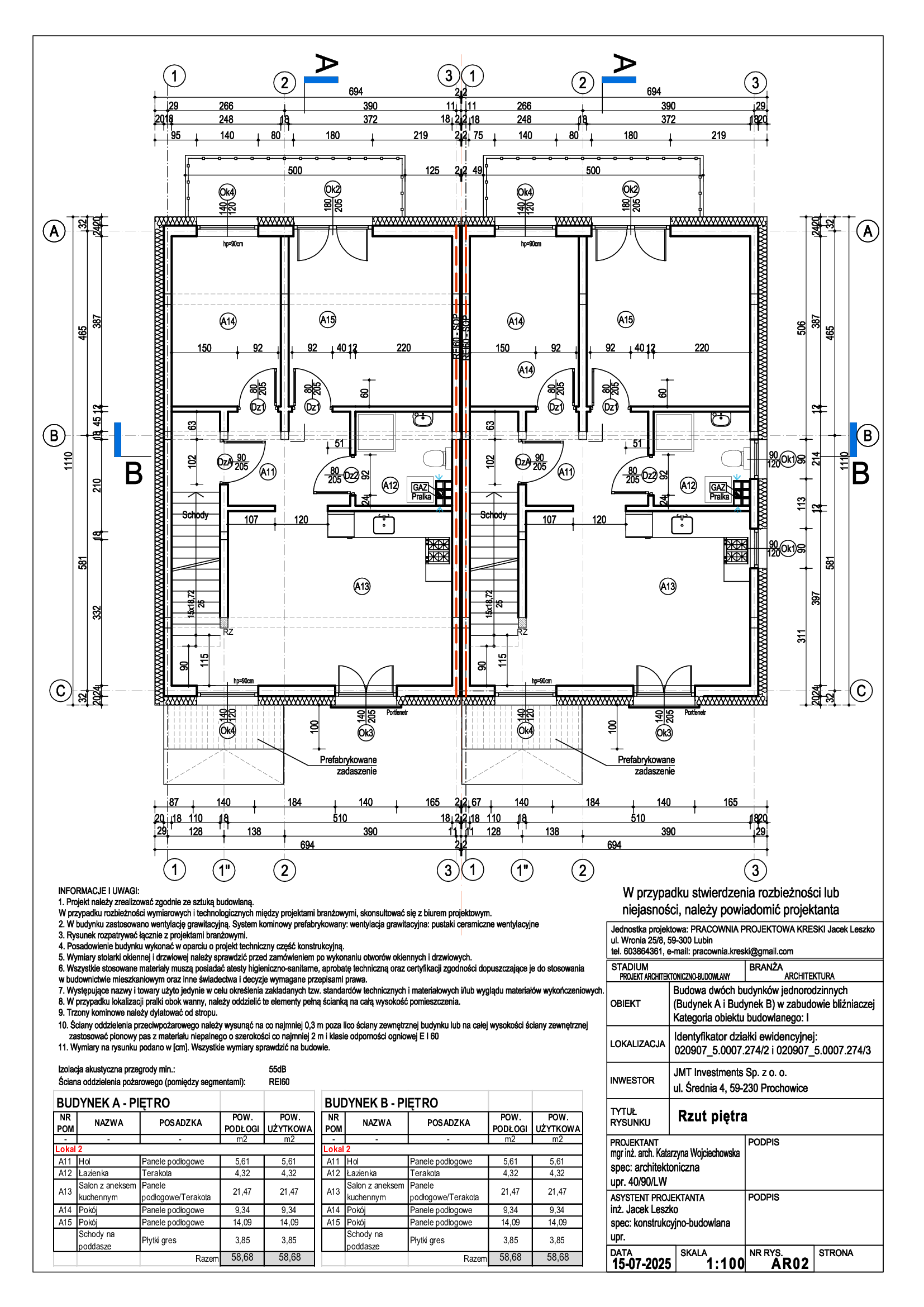 Rzut Piętro - mieszkania A2, B2, C2, D2