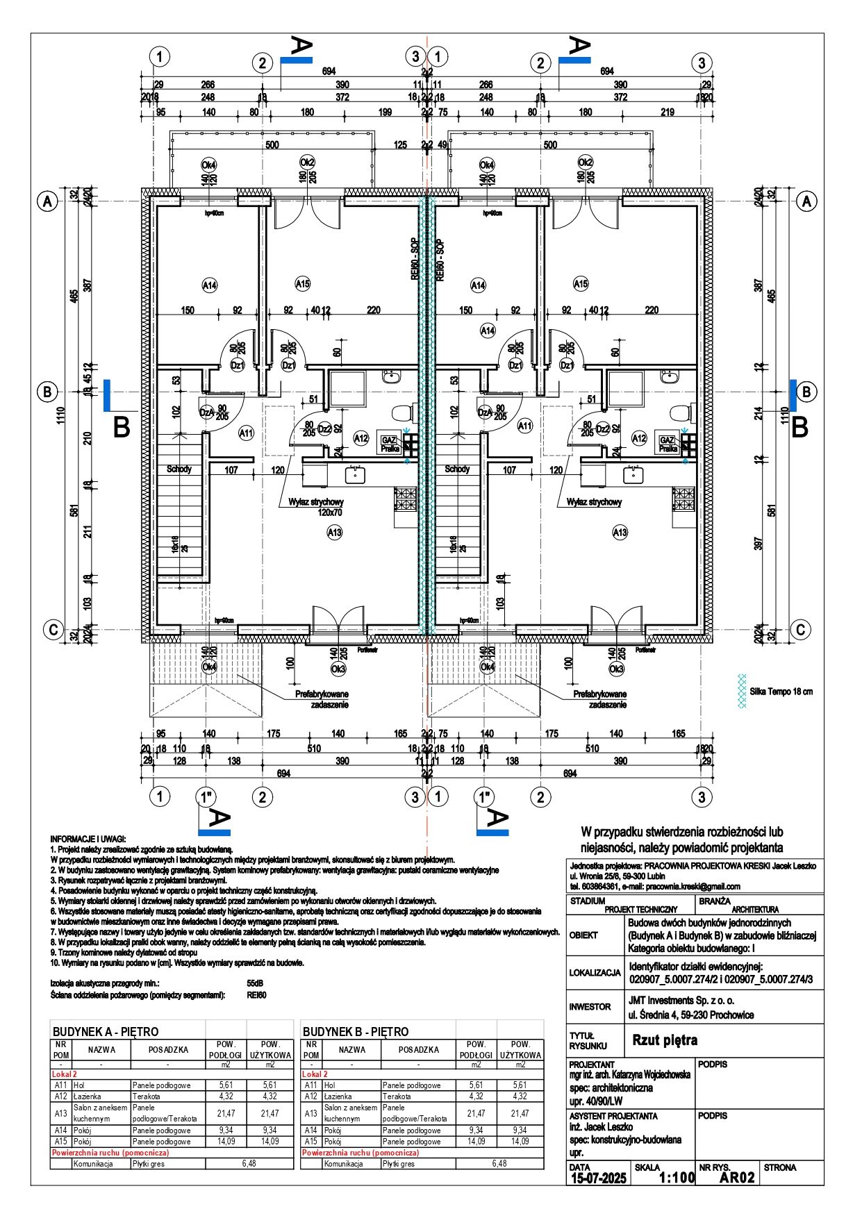 Rzut Piętro - mieszkania A2, B2, C2, D2